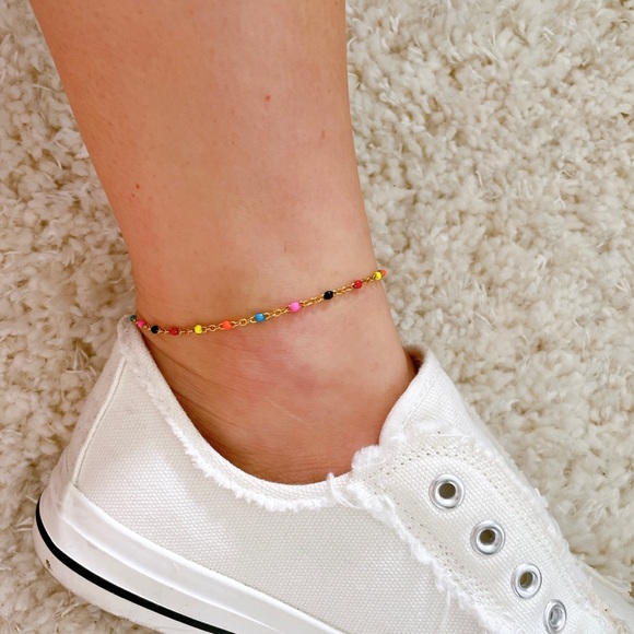 Gold Chain Anklet with colorful beads - Picture 3 of 5